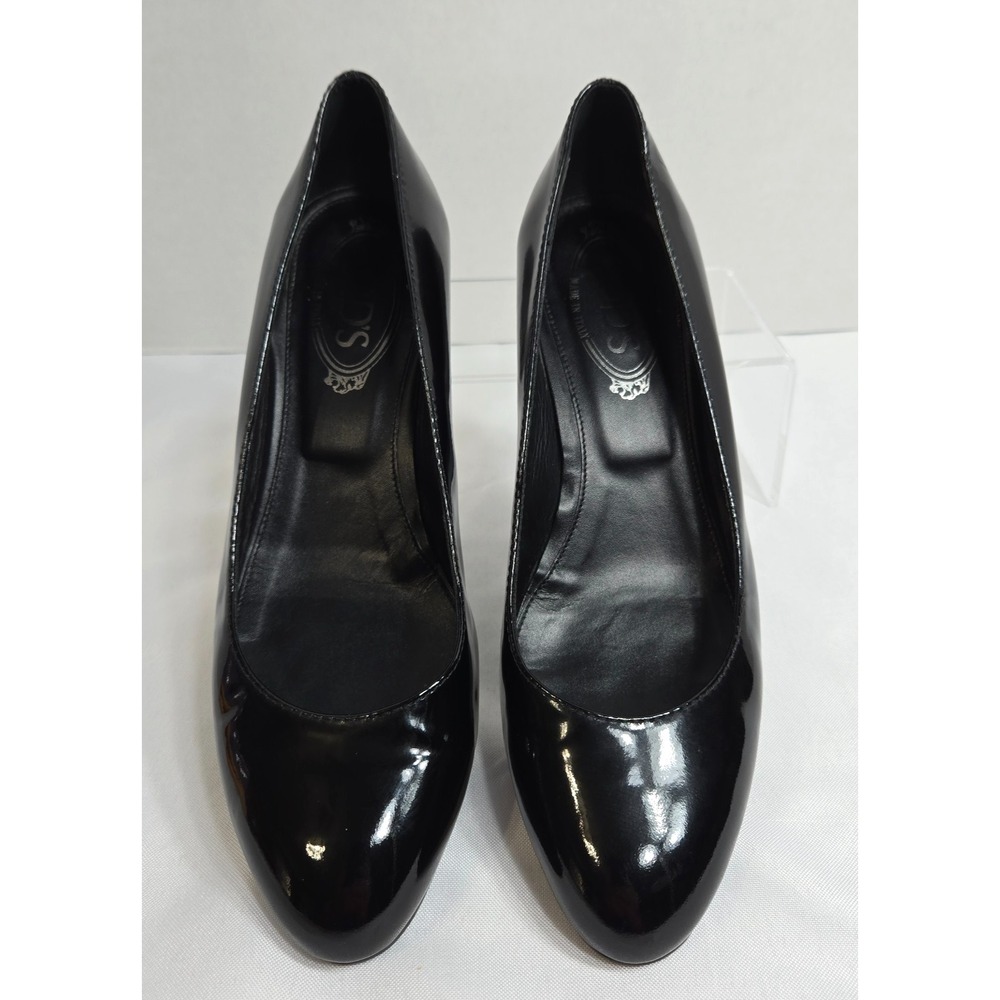 TOD'S Wedge Pumps Women's sz 8 Black Patent Leather Handcrafted in Italy